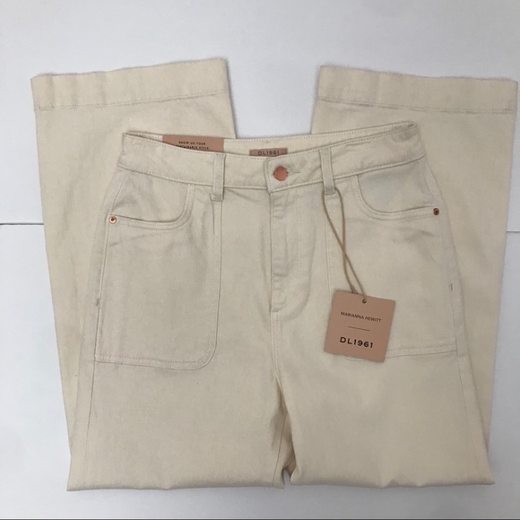 Like New | DL1961 Anthropologie Hepburn Cropped Wide-Leg Jeans in Cream - Picture 10 of 13